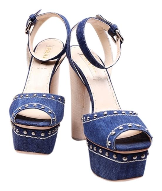 Prada Denim BlueSilver * Wooden Heels 38 Platforms