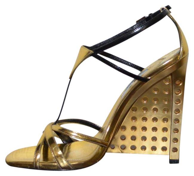 Prada Gold Leather Sandals Eu 395 Wedges