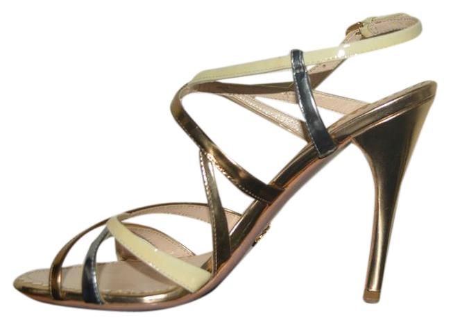 Prada Gold Leather Straps Sandals Eu 365 Platforms