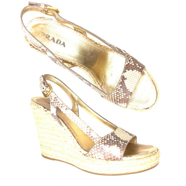 Prada Gold Python Wedges