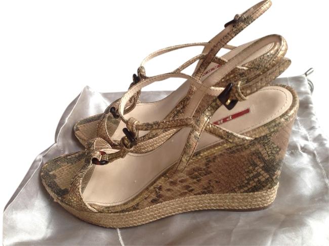 Prada Gold Safari Snake Skin Cocktail Platforms