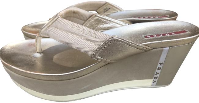 Prada Gold Sport Thongs Wedges