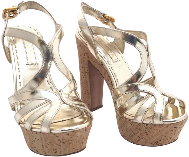 Prada Gold Strappy Sandal Platforms