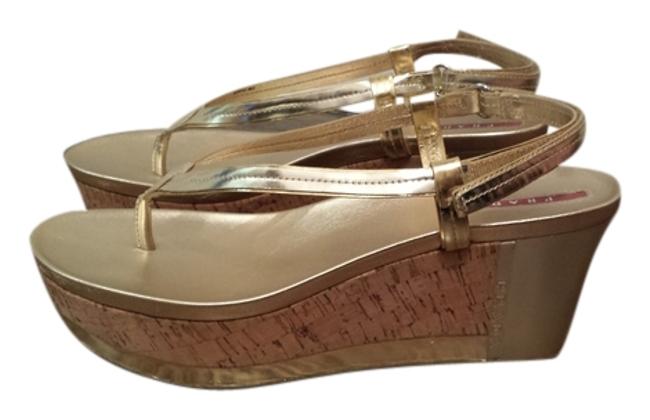 Prada Gold Wedges