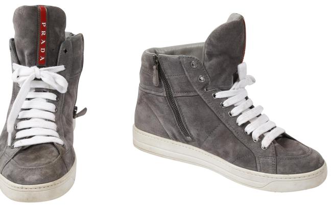 Prada Gray Suede High Top Sneakers