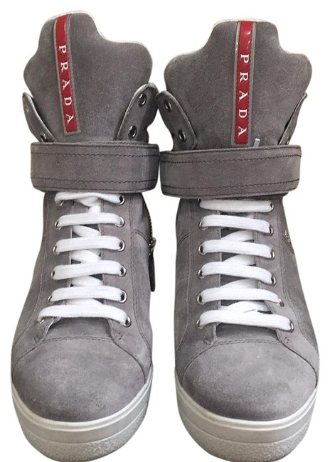 Prada Gray Suede High top Sneakerwedge #3tz034 Sneakers