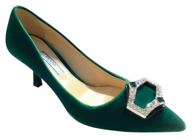 Prada Green Velvet Rhinestone Formal Shoes