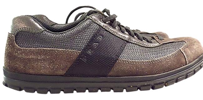 Prada Grey Brown Suede Mesh Runners Sneakers