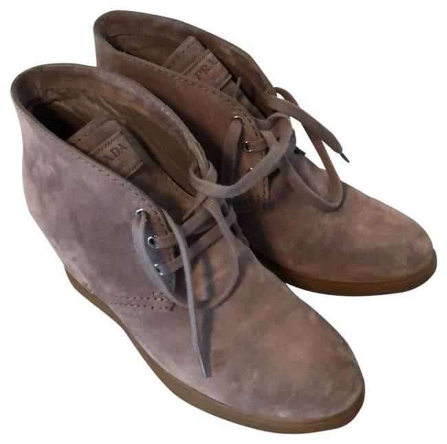 Prada Grey Desert Lace Up Ankle Boots Wedges