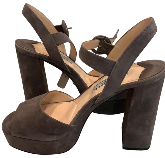 Prada Grey Suede Block Heel Platforms