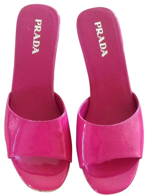 Prada Hot Pink Patent Leather Wedges