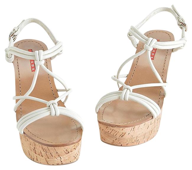 Prada Ivory Rdc7299 Leather Strappy Heels Wedges