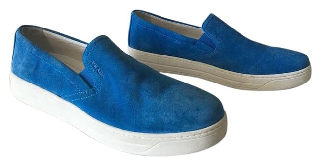 Prada Linea Rossa Sky Blue Suede Leather Slip on Sneakers