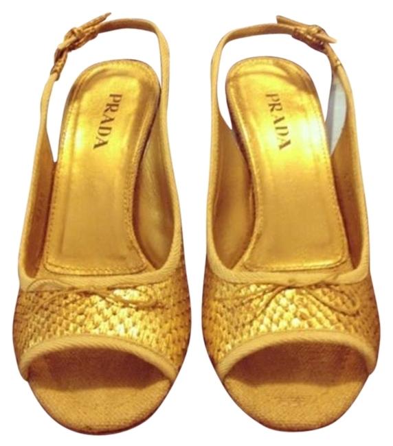 Prada Natural Gold Snakeskin Sandals Wedges