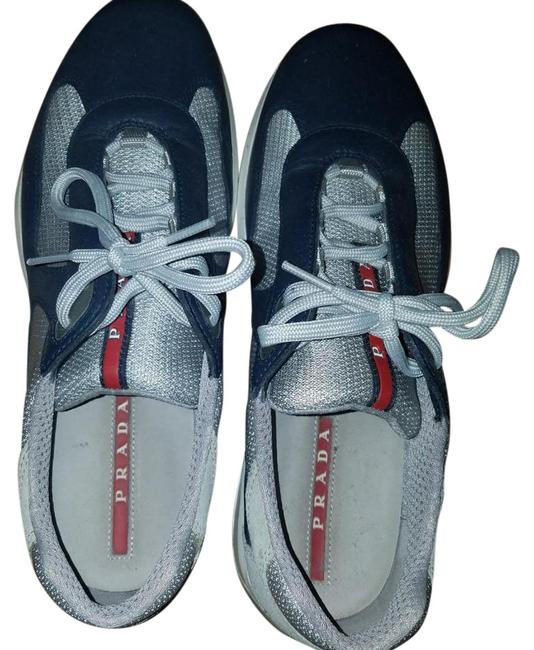 Prada Navy White Americas Cup Sneakers