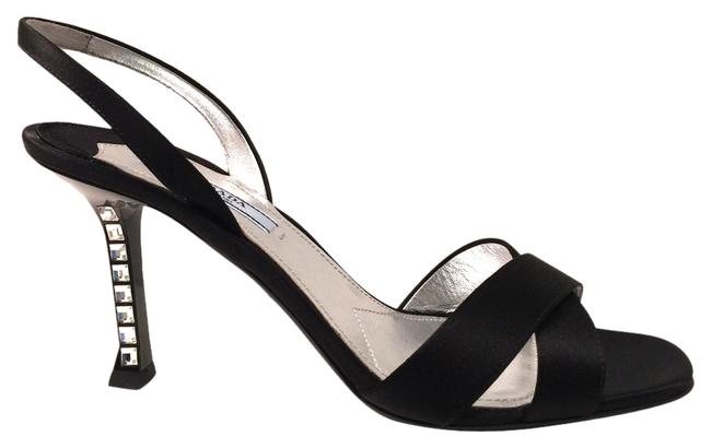 Prada Neto Black Satin Cross Strap Sandals Formal Shoes