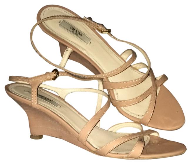 Prada Nude Patent Wedges