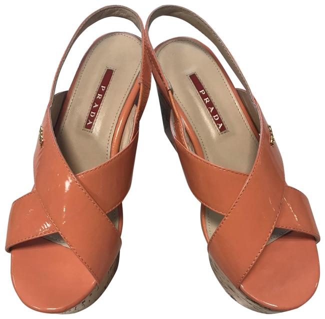 Prada Orange Patent Leather Cork Wedges