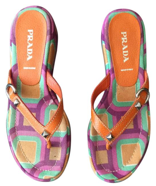 Prada Orange Stud Sandal Wedges