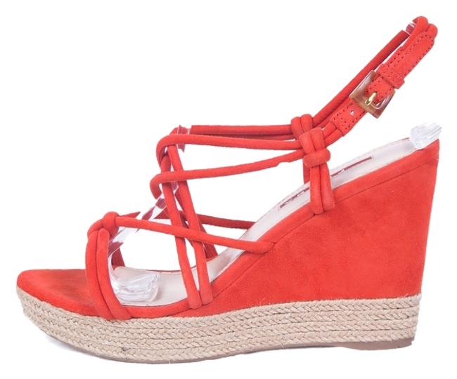 Prada Orange Suede Espadrille Rope Platform Wedges