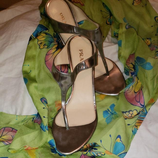Prada Pewter Color Fabulous Leather Thong Style Wedges