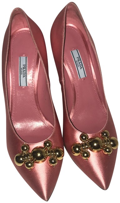 Prada Pink Embellished Satin Pumps Formal Shoes