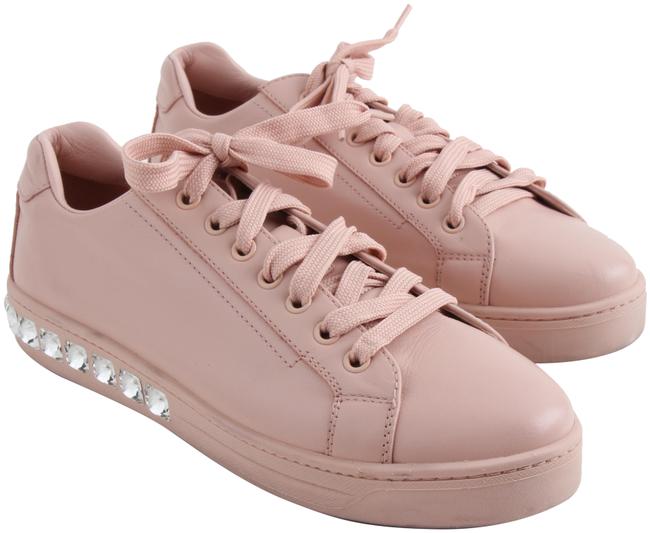 Prada Pink Leather Crystal Detail Low top Sneakers