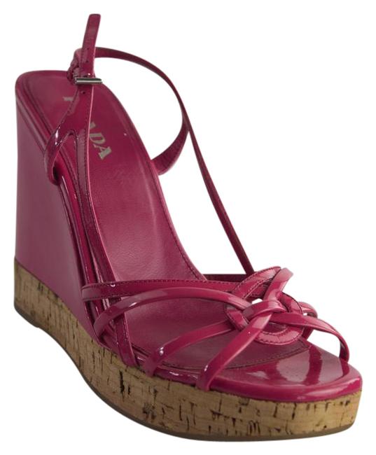 Prada Pink Patent Slingback Wedges
