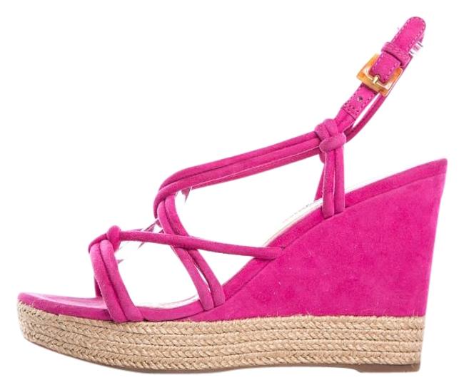Prada Pink Suede Strappy Wedges