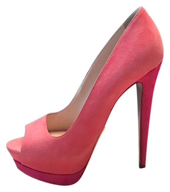 Prada Pink Two Tone Suede Peep Toe Heels Platforms