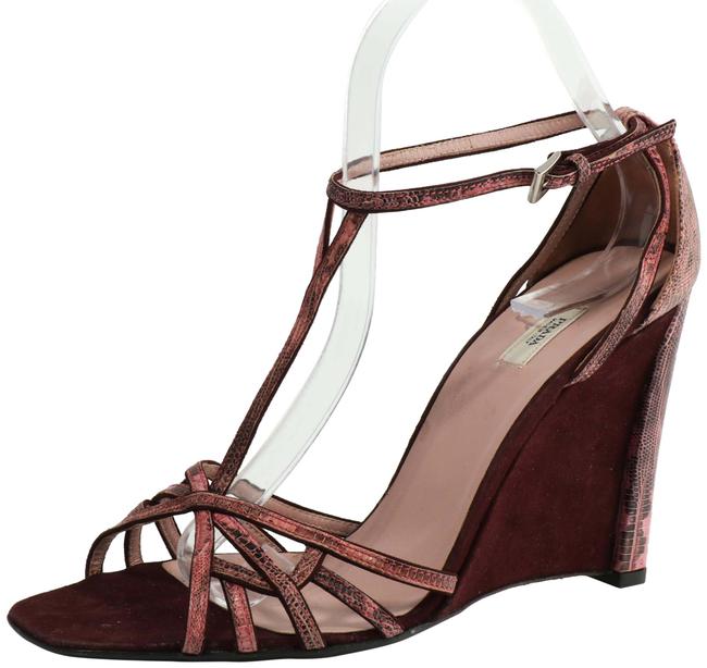 Prada Purple Snakeskin Strappy Suede Wedges
