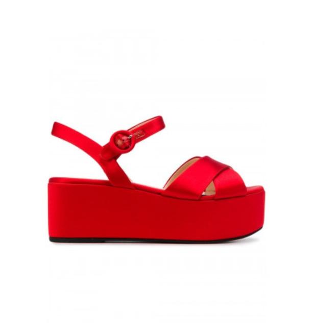 Prada Red Gr New Satin Sandals 7 Platforms