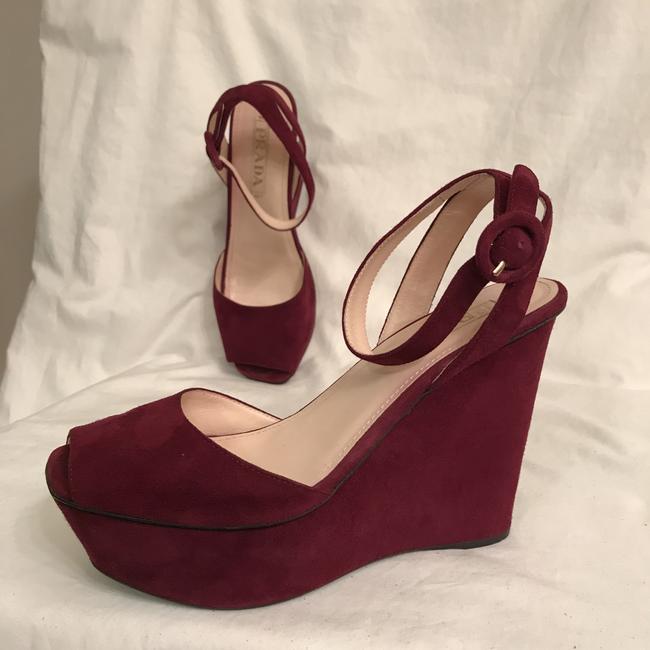 Prada Red Purple Suede Wedges