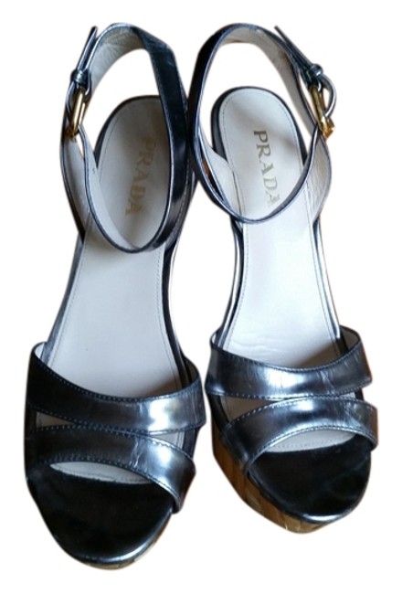 Prada Silver Bamboo Wedges