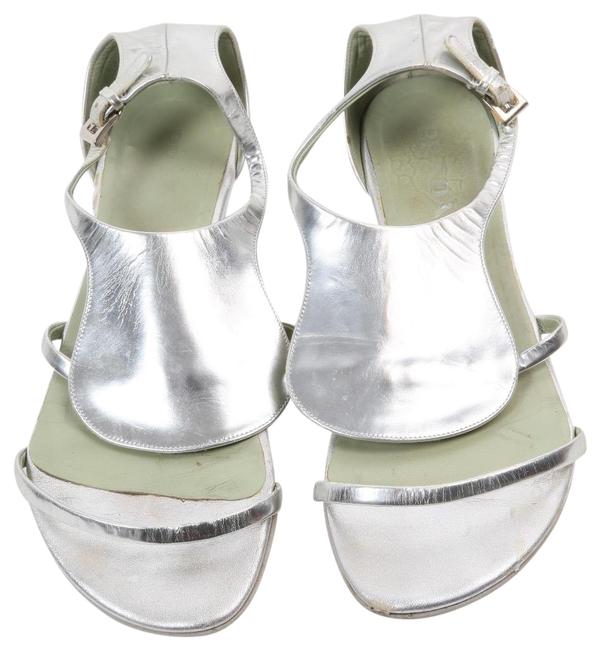 Prada Silver Leather Sandals Flats Wedges