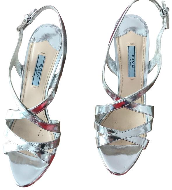 Prada Silver Metallic Formal Shoes