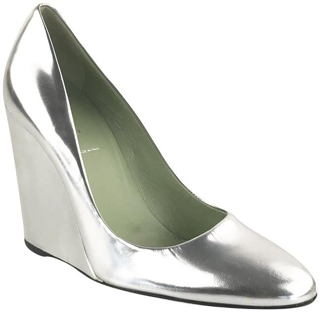 Prada Silver Metallic Leather Wedges