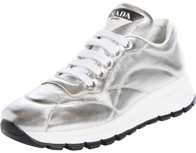 Prada Silver Metallic Logo Sneakers