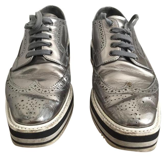 Prada Silver Oxfords Wedges