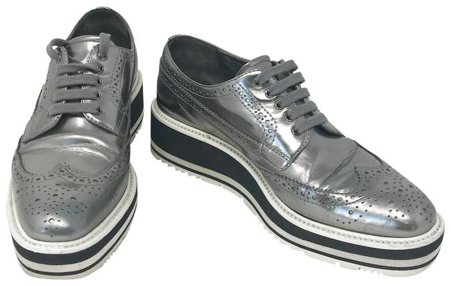 Prada Silver Women Loafer Platforms