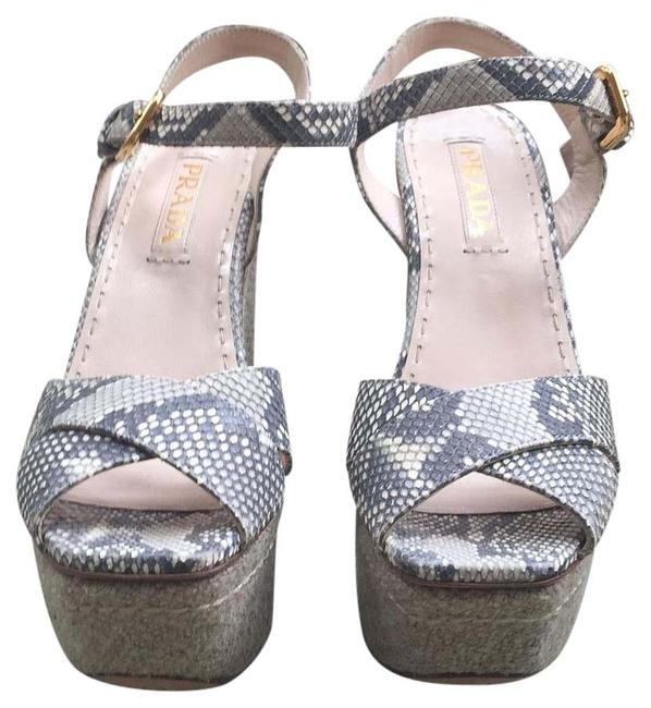 Prada Snake Beige and Gray Wedges