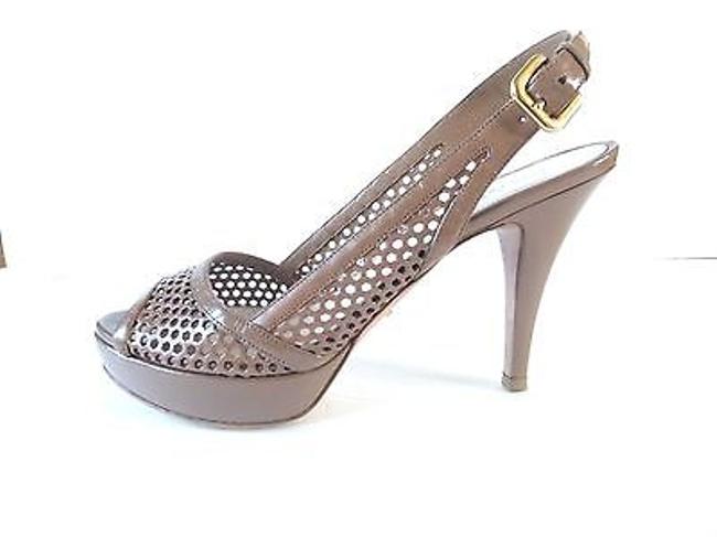 Prada Taupe Leather Platform Peep Toe Pumps