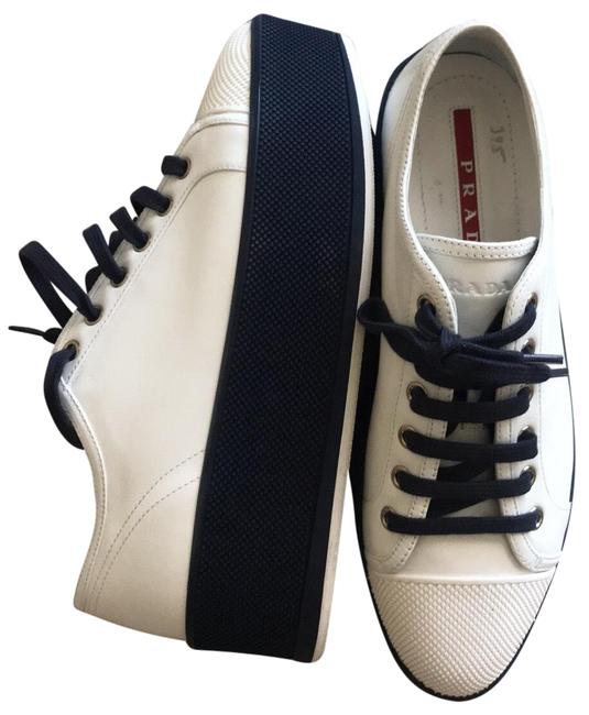 Prada White and Blue Platform Sneakers