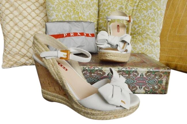 Prada White Espadrille Sandals Wedges