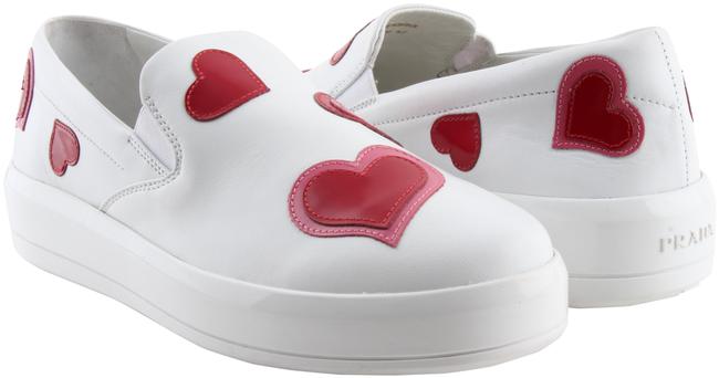 Prada White Heart Accented Slip on Sneakers