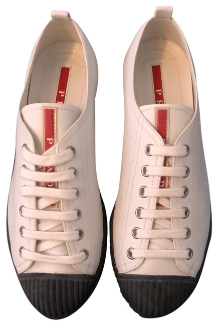 Prada White Navy Blue Sneakers