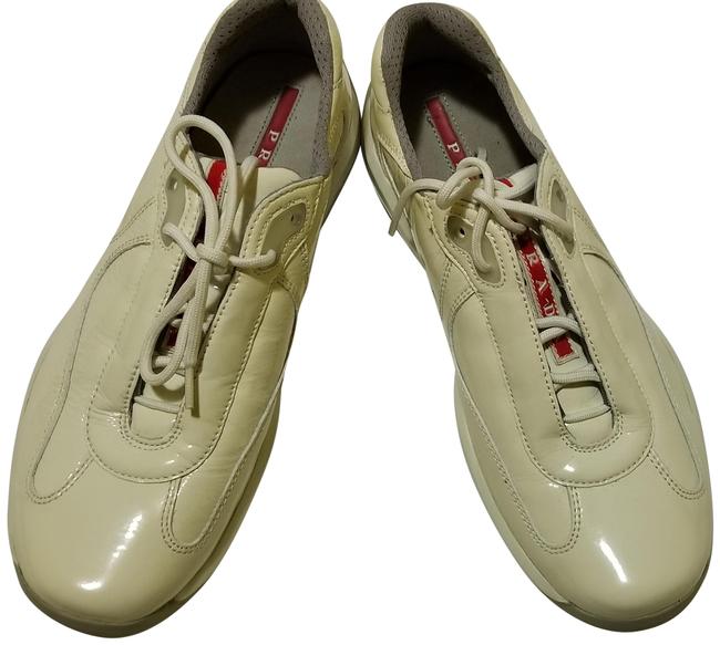 Prada White Pat Low Top Sneakers