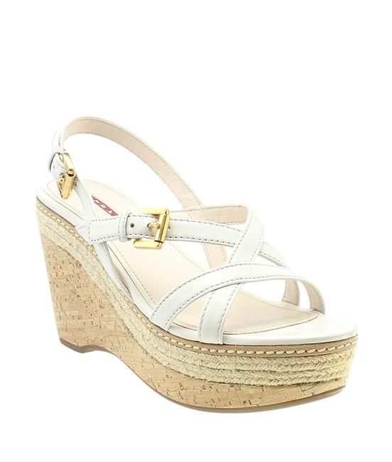 Prada White Platform Cork Espadrille 385 182501 Wedges