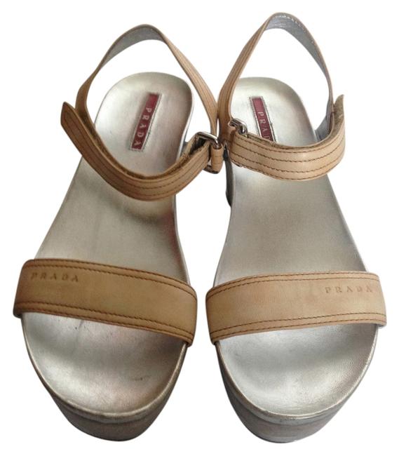 Prada White Silver Sport Platform Sandals Wedges