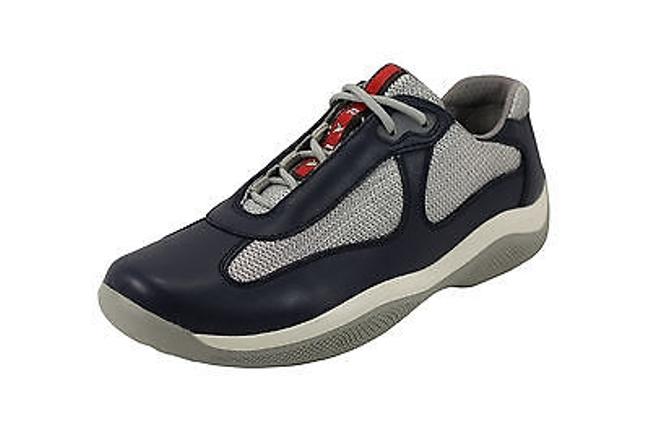 Prada Womens Athletic Sneakers Blue Leather